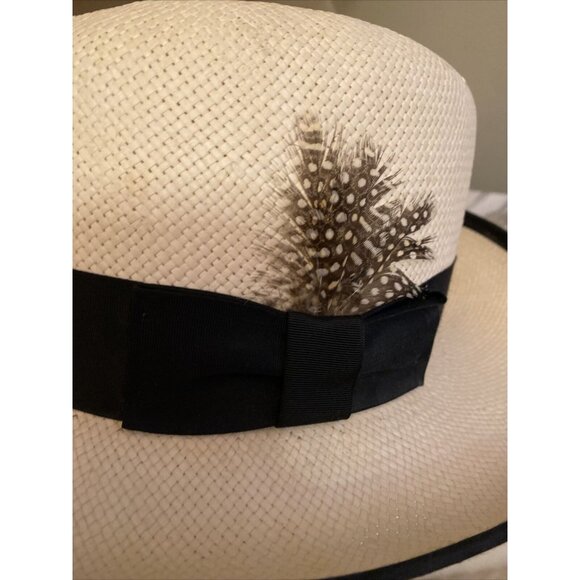 Classic Straw Fedora Hat With Black Ribbon & Feather Accent - Picture 2 of 7